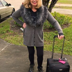 Michael Kors Long Cardigan w/ Detach Faux Fur, size L/XL